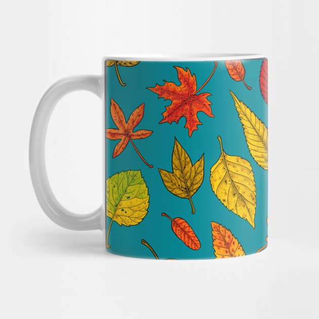 Autumn leaves on blue by katerinamk